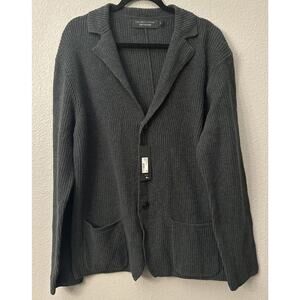 NWT The Men's Store Notch Lapel Wool Blend Knit Cardigan Sweater Green Size XL